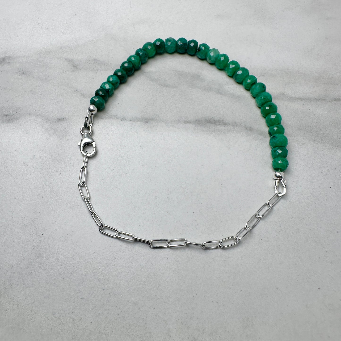 Faceted Emerald Beaded Bracelet | Adjustable | Sterling Silver