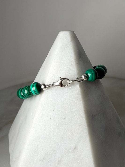 Malachite Beaded Bracelet | Sterling Silver