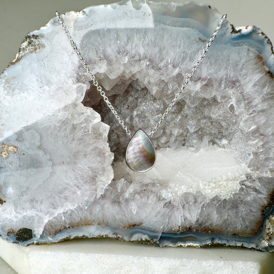 Black Mother Of Pearl Floating Necklace | Sterling Silver