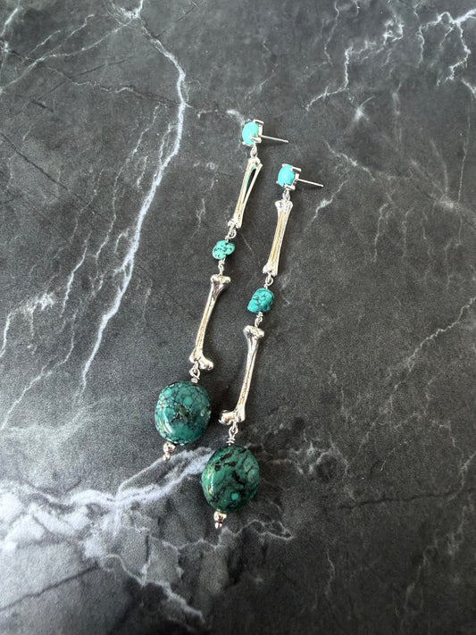Turquoise Bone Earrings | Sterling Silver