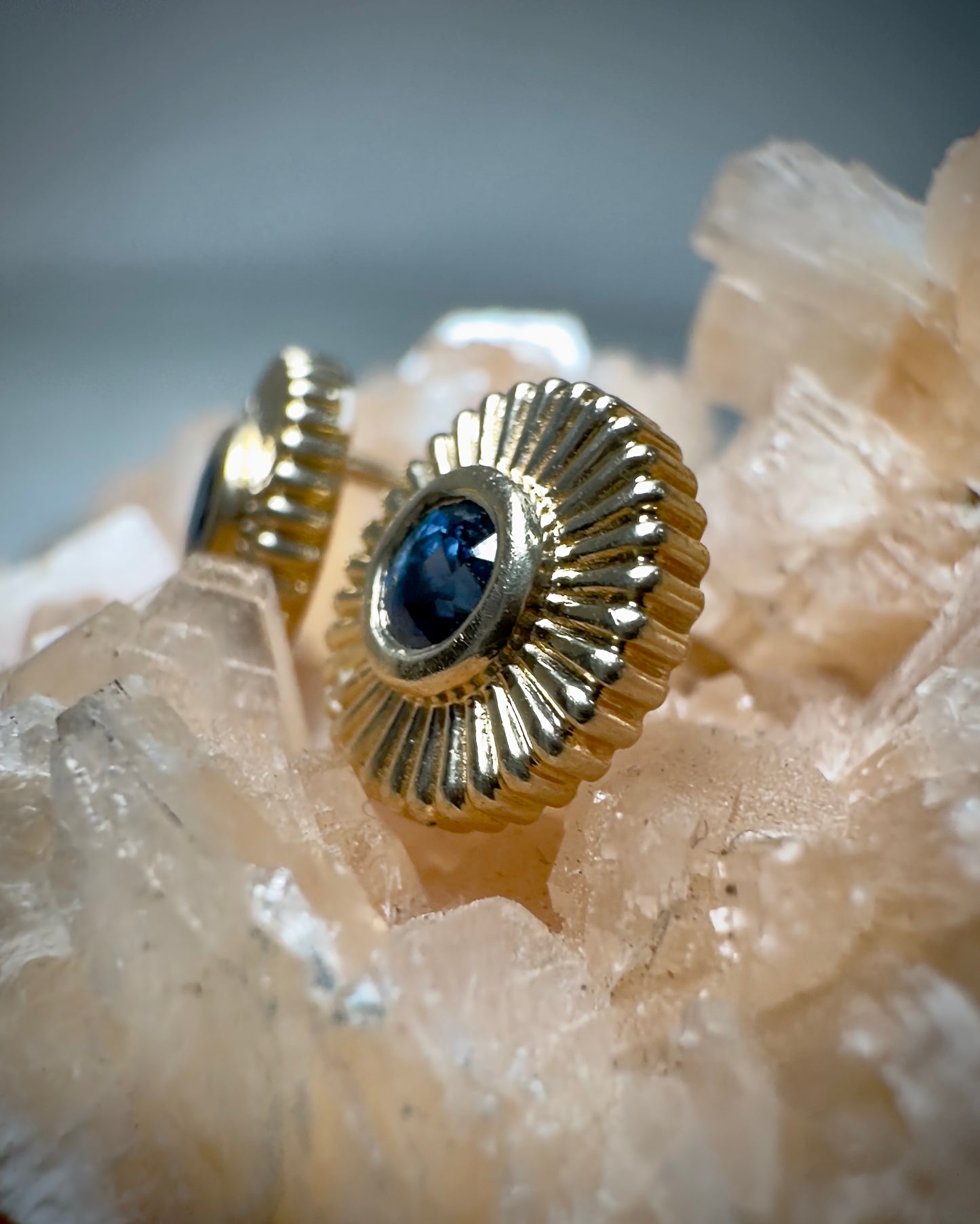 Blue Sapphire Sunburst Earrings | 14k Yellow Gold