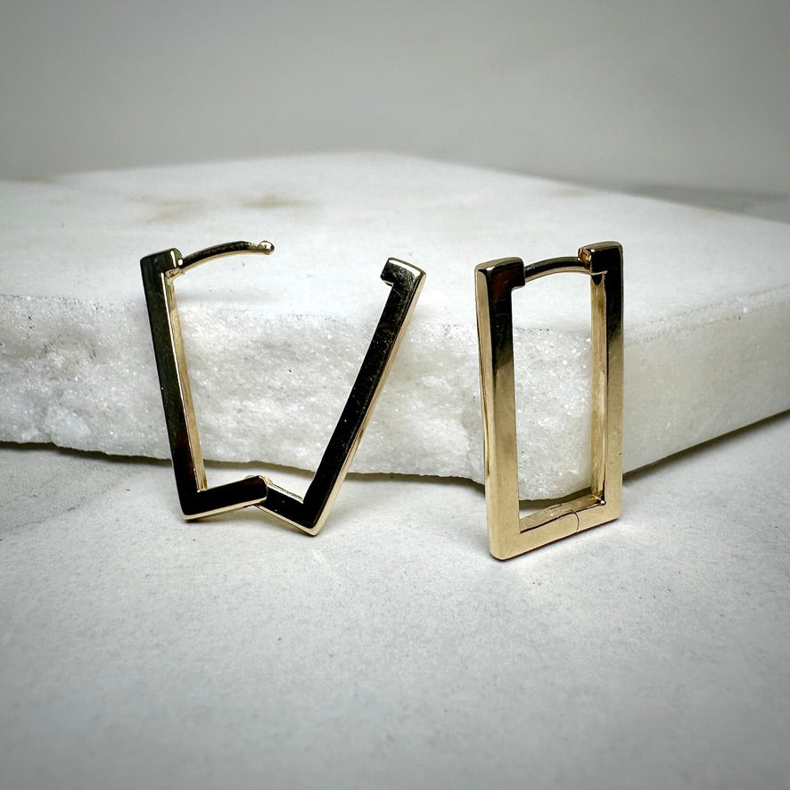 Geometric Rectangle Hoops | 14k Yellow Gold