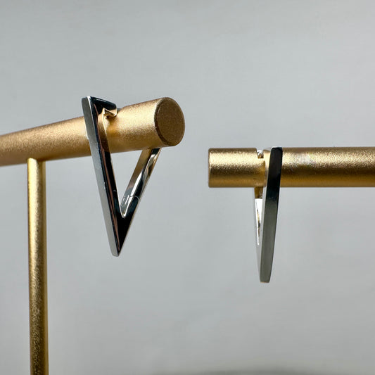 Geometric Triangle Huggie Earrings | Sterling Silver