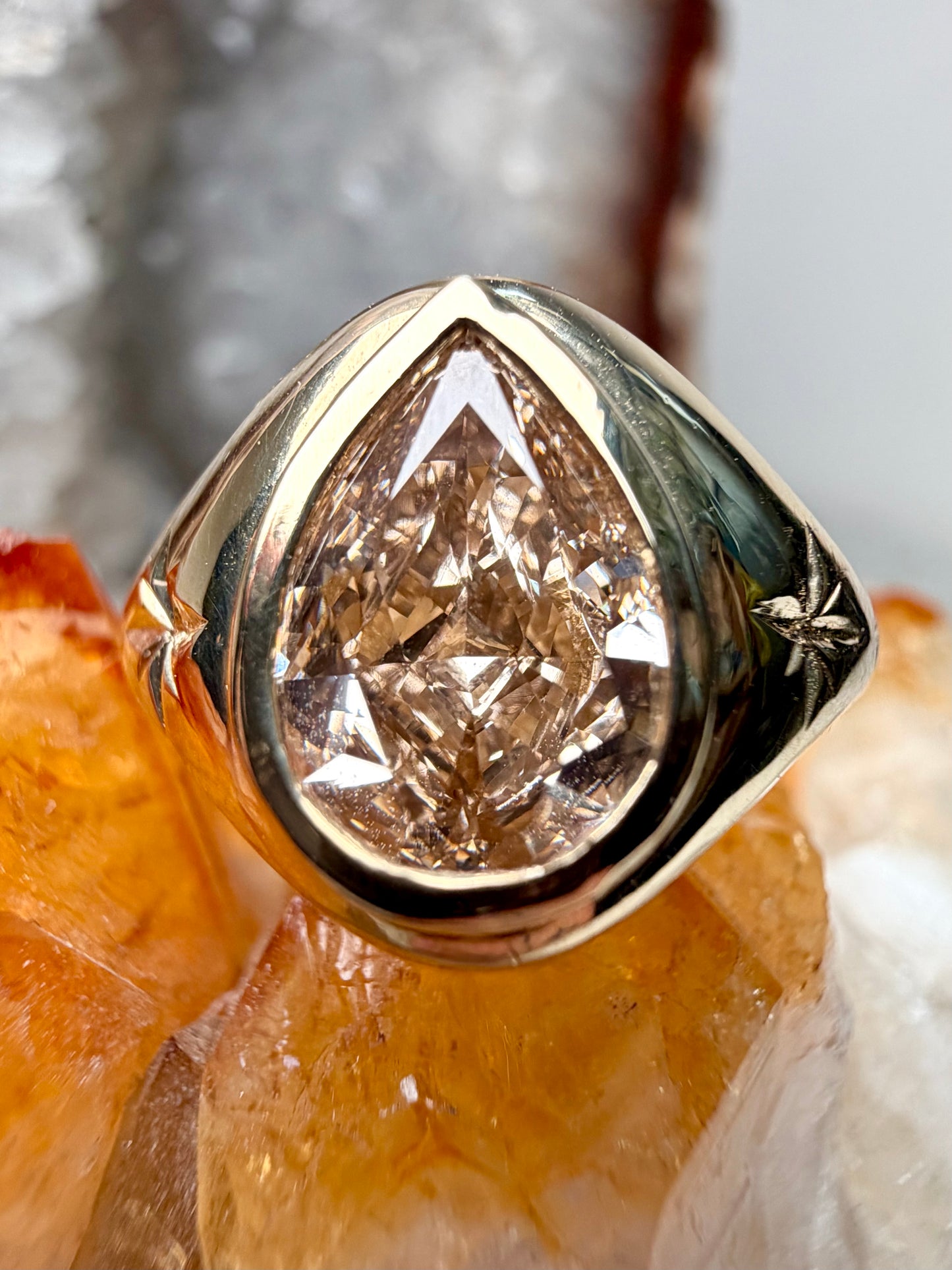 Celestial Champagne Pear Diamond Ring | 14k Yellow Gold