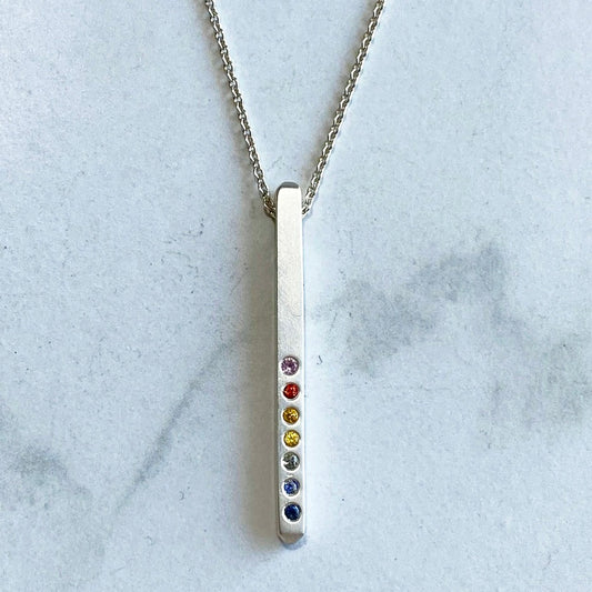 Rainbow Sapphire Bar Necklace | Sterling Silver