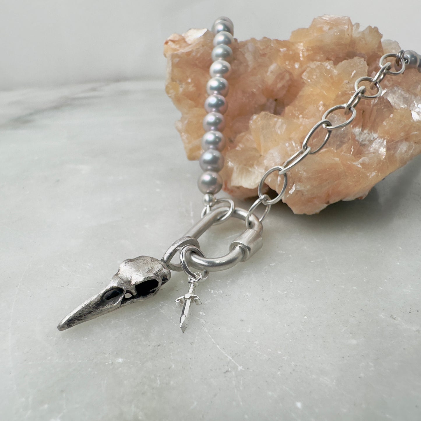 Grey Pearl Necklace / Bracelet Wrap | Sterling Silver