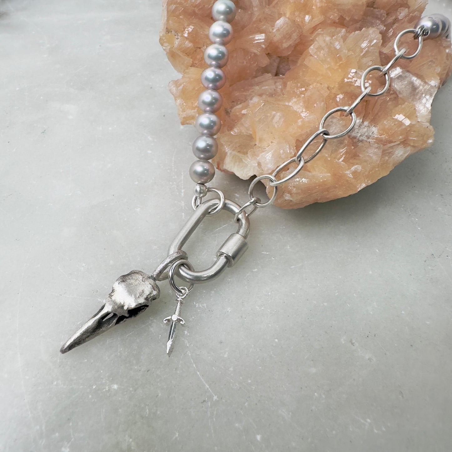 Grey Pearl Necklace / Bracelet Wrap | Sterling Silver
