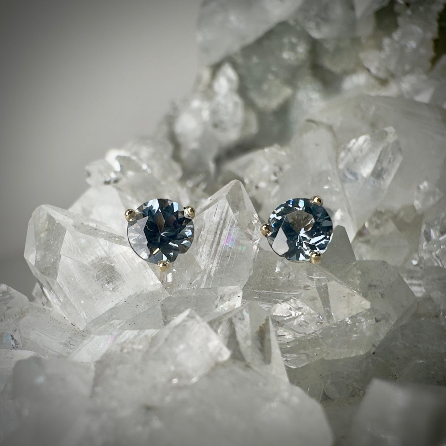 Grey Spinel Studs | 14k Yellow Gold