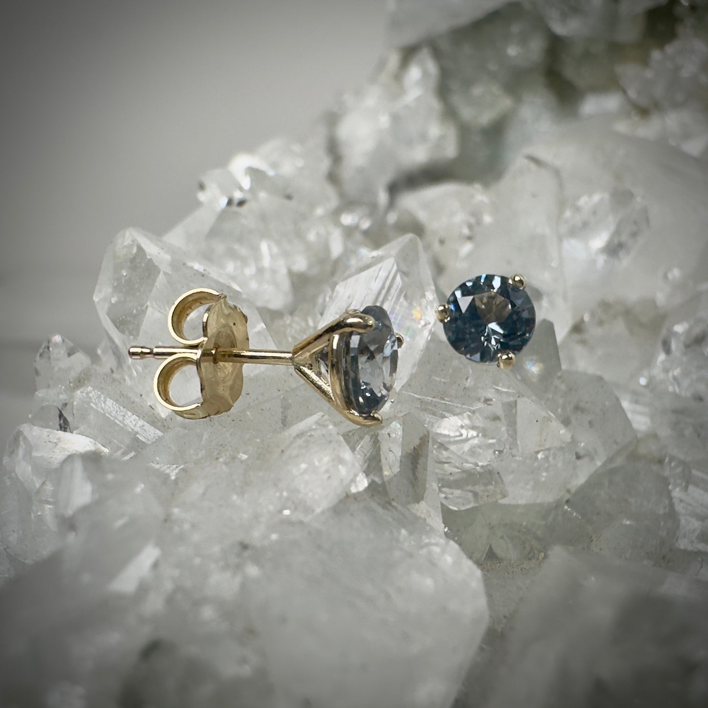 Grey Spinel Studs | 14k Yellow Gold