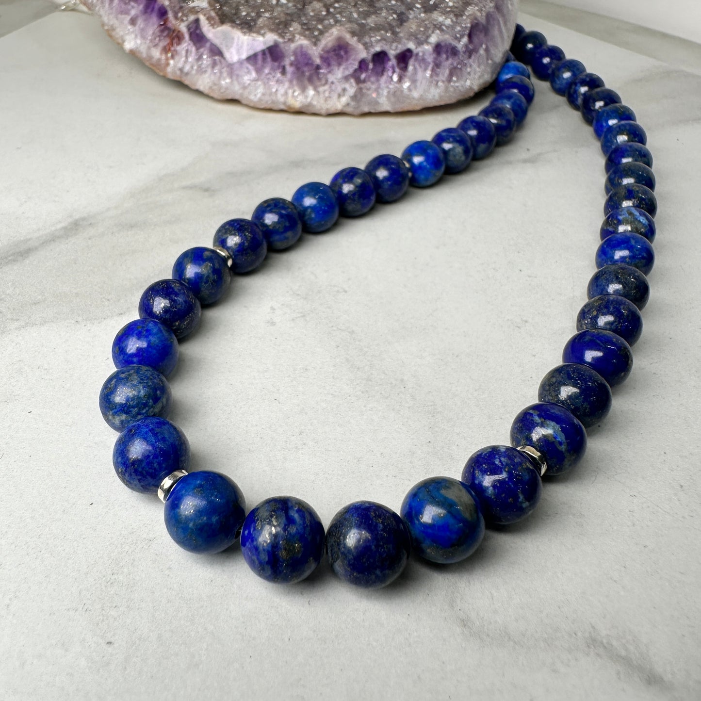 Lapis Lazuli Beaded Necklace | Sterling Silver