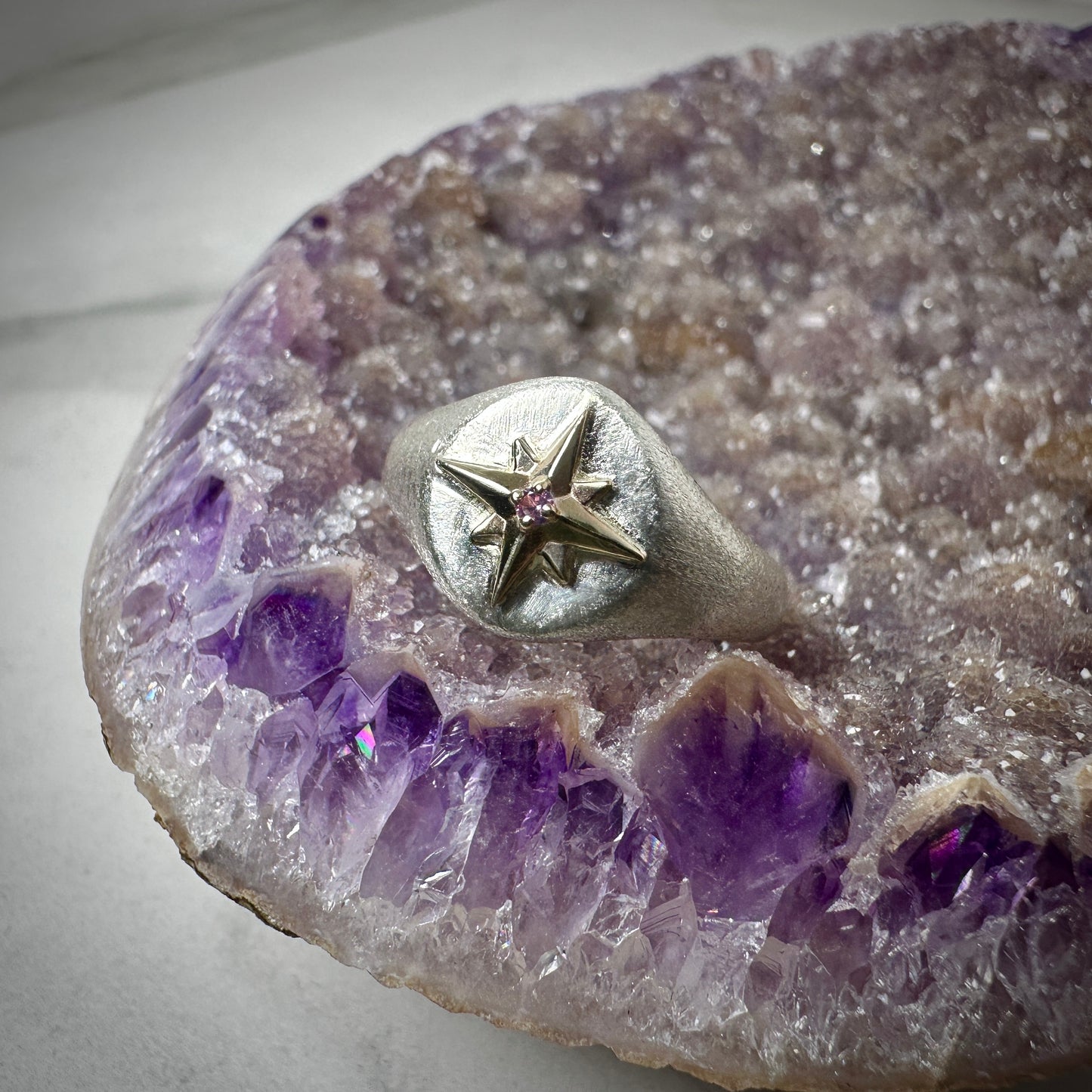 Starburst Ring with Purple Sapphire | 14k Yellow Gold & Sterling Silver