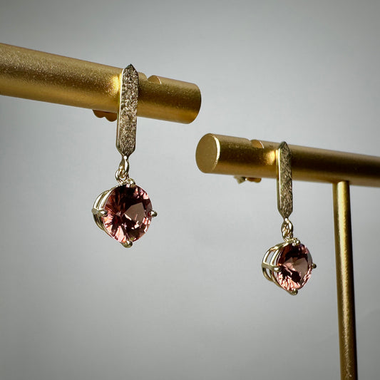 Rose Zircon Drop Earrings | 14k Yellow Gold