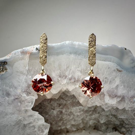 Rose Zircon Drop Earrings | 14k Yellow Gold