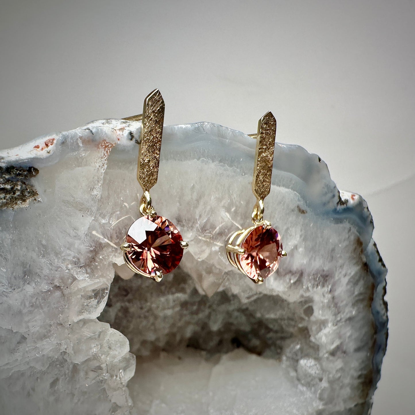Rose Zircon Drop Earrings | 14k Yellow Gold