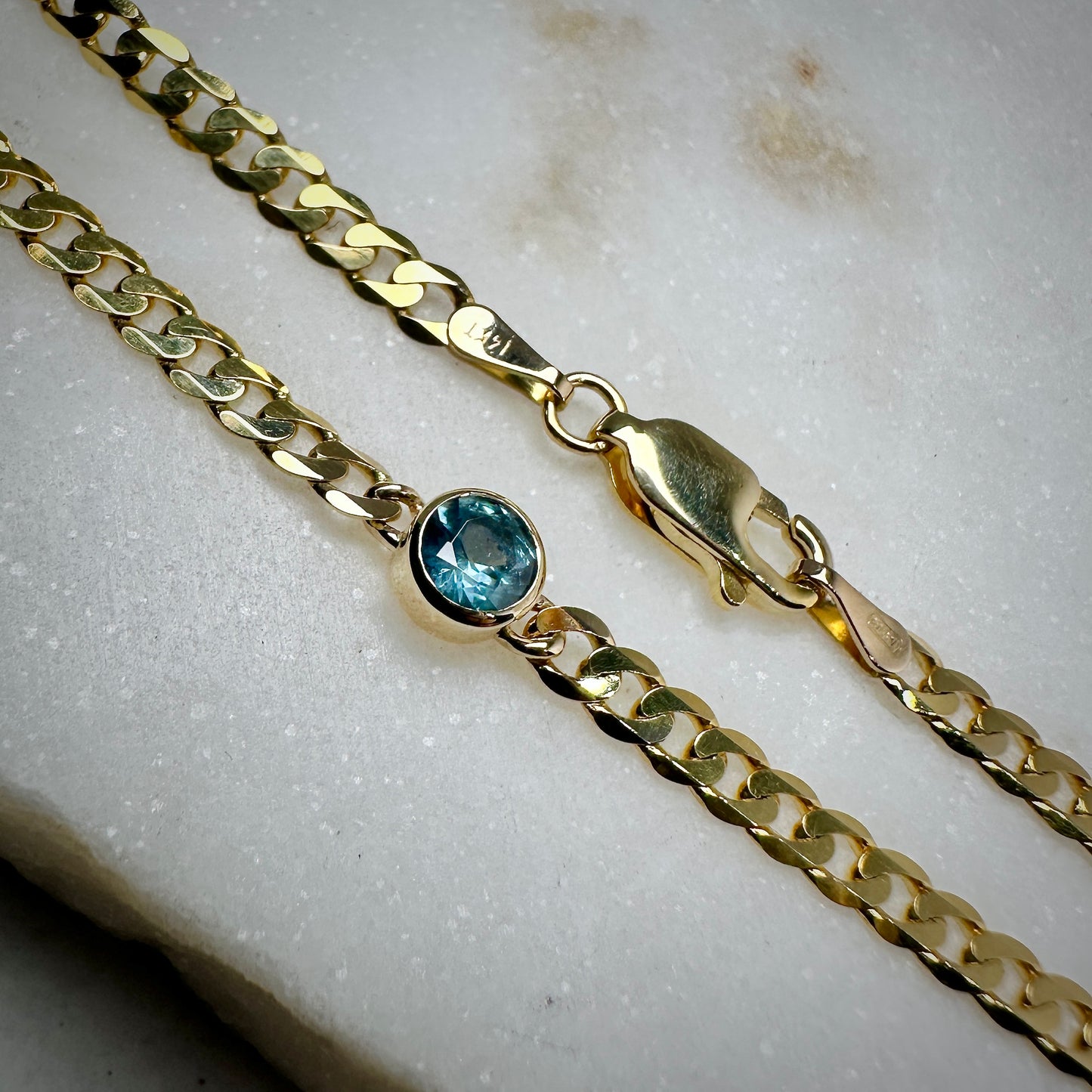 Montana Sapphire Curb Chain Bracelet | 14k Yellow Gold