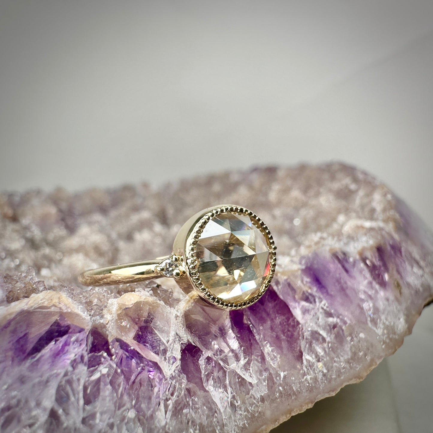 Rose Cut Moissanite Ring | 14k Yellow Gold