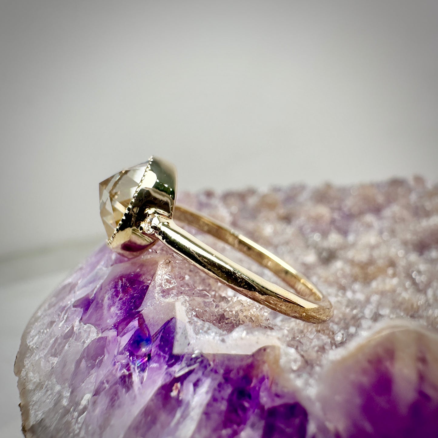 Rose Cut Moissanite Ring | 14k Yellow Gold