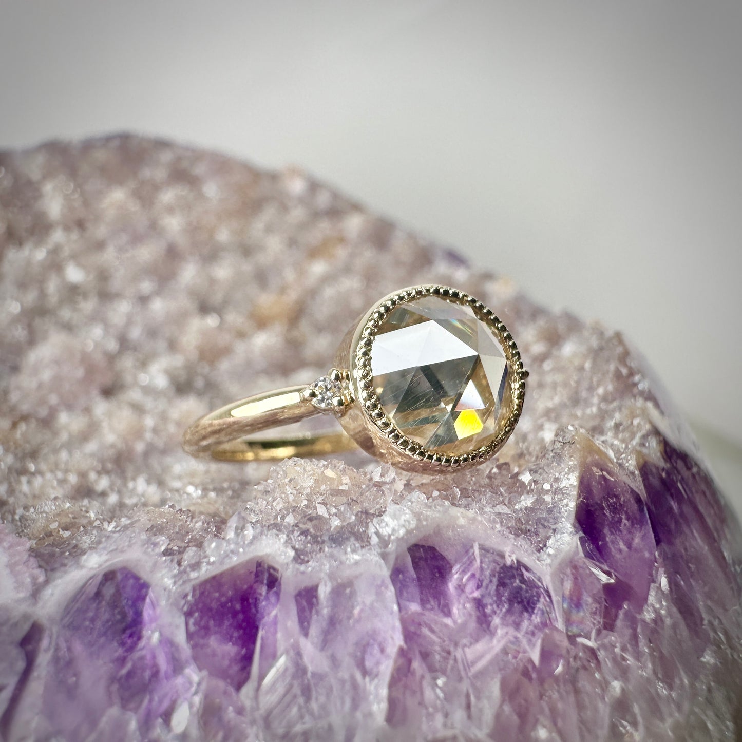 Rose Cut Moissanite Ring | 14k Yellow Gold
