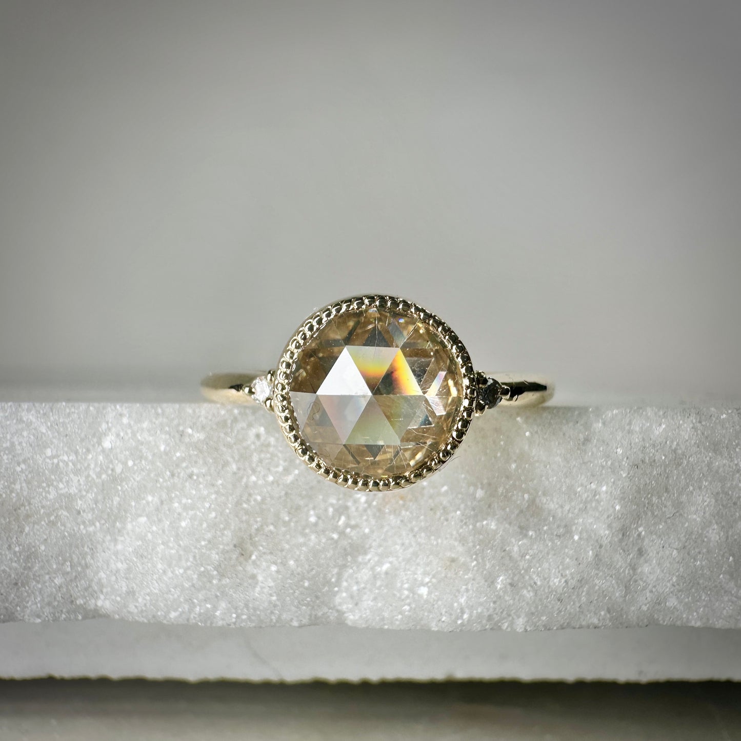 Rose Cut Moissanite Ring | 14k Yellow Gold
