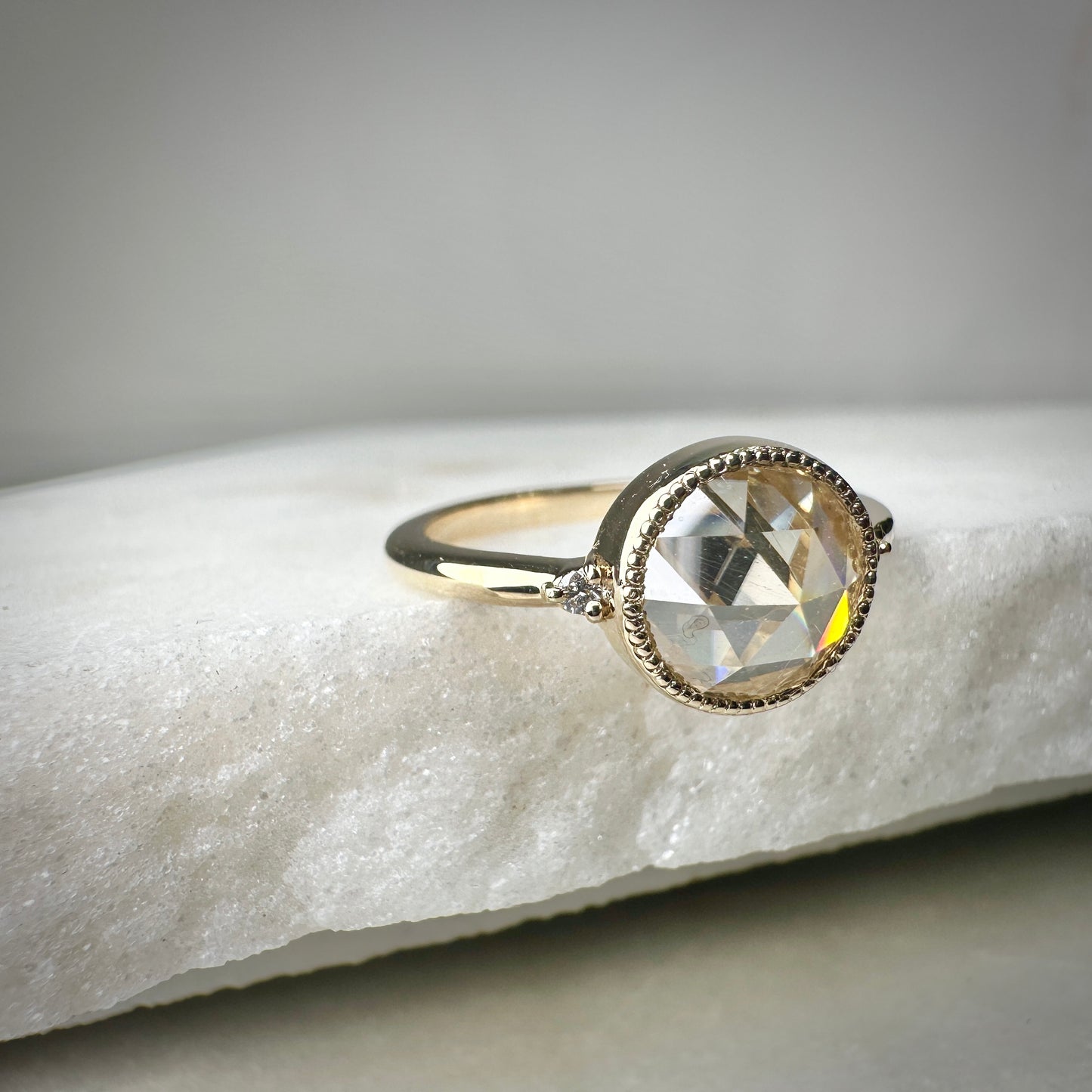 Rose Cut Moissanite Ring | 14k Yellow Gold