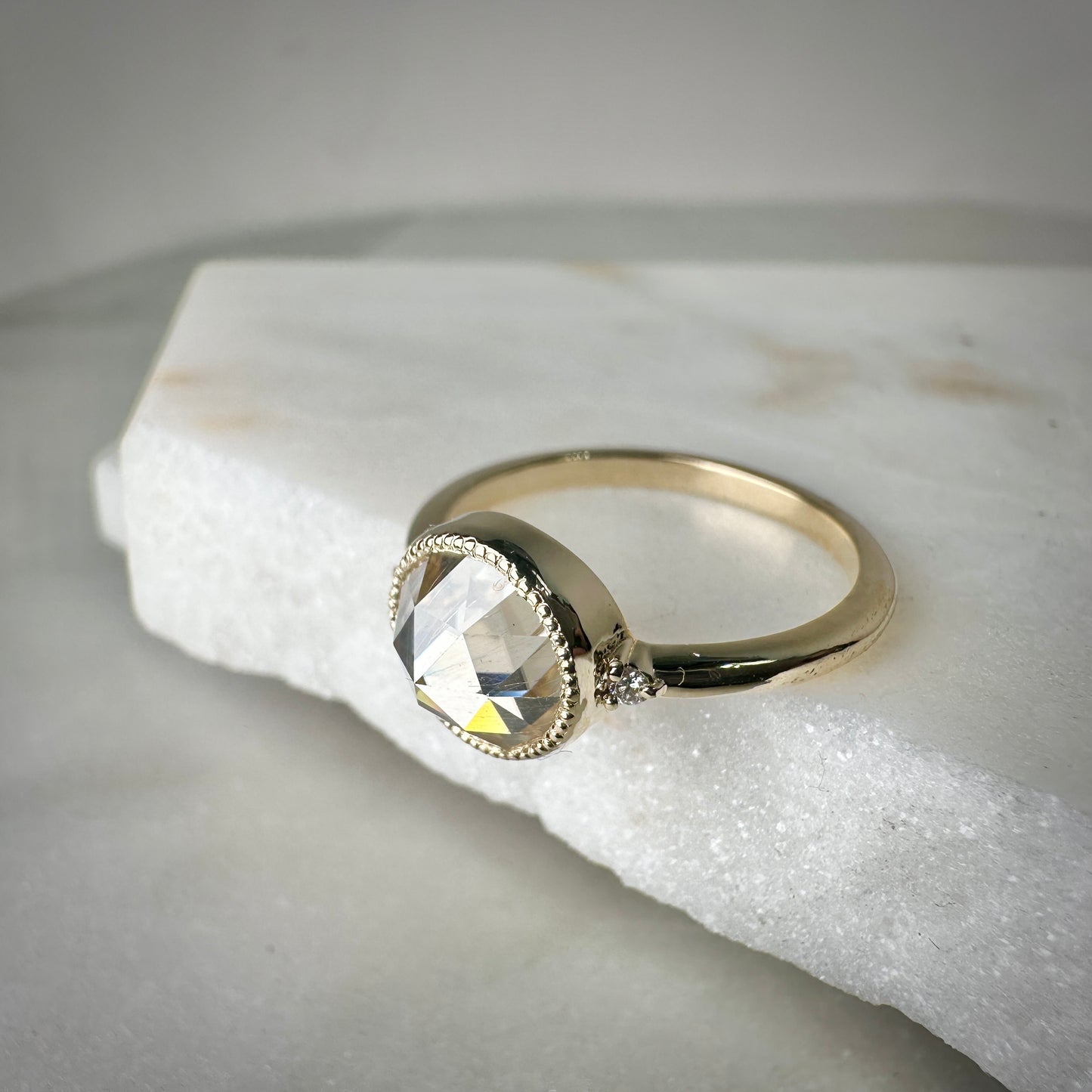 Rose Cut Moissanite Ring | 14k Yellow Gold