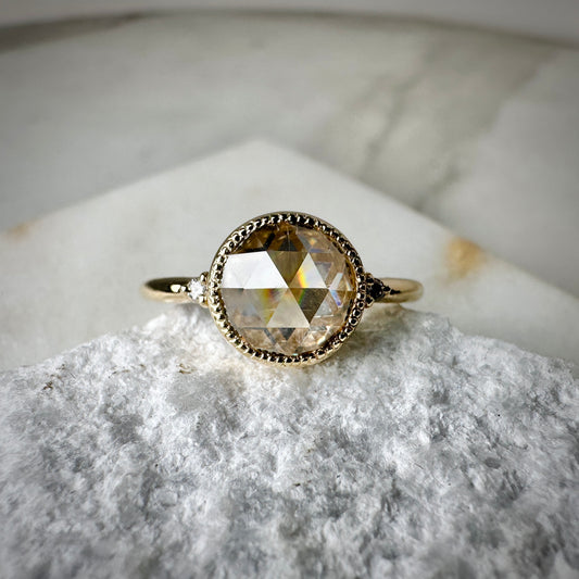 Rose Cut Moissanite Ring | 14k Yellow Gold
