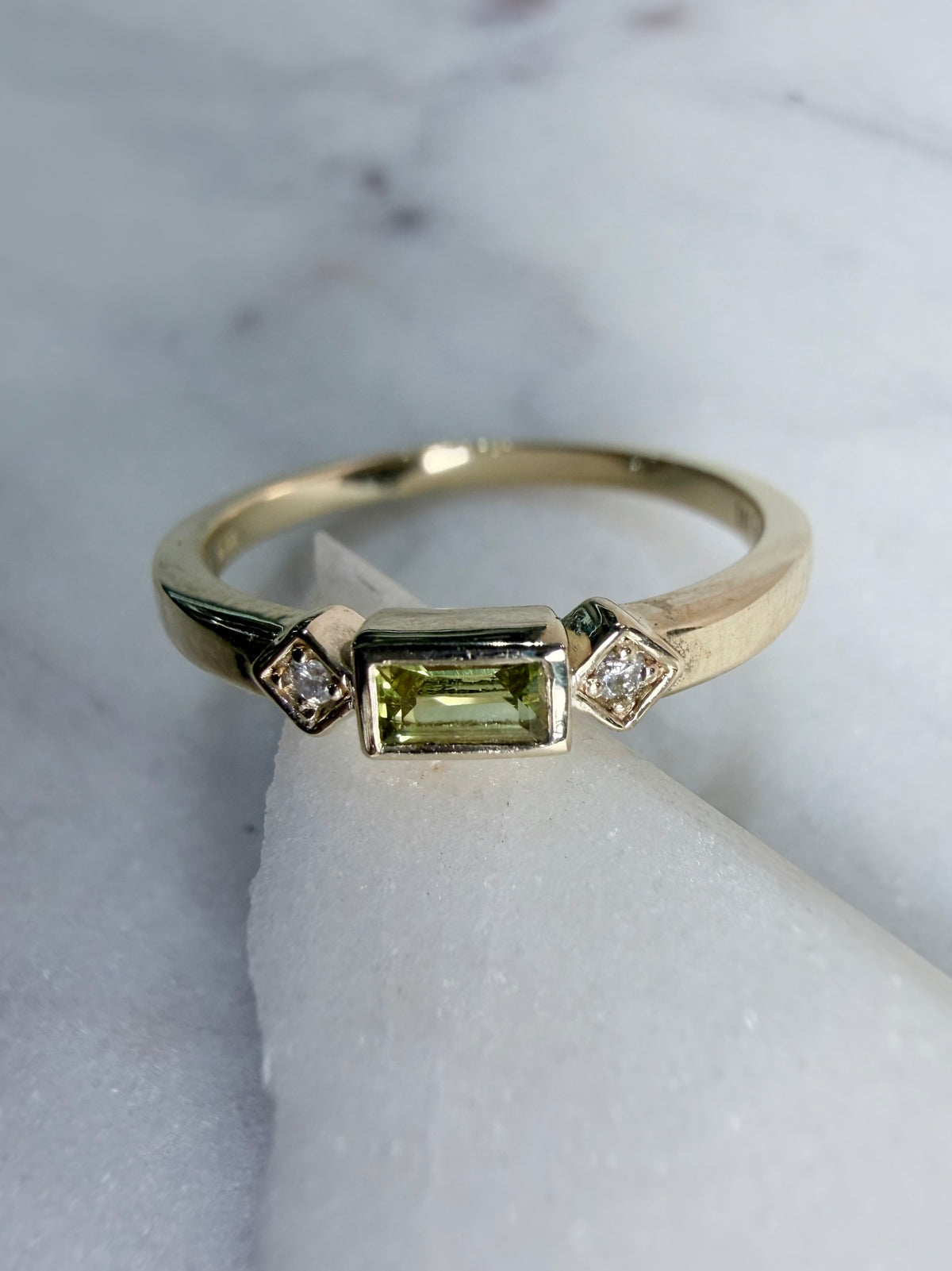 Art Deco Inspired Yellow Sapphire Stacking Ring | 14k Yellow Gold