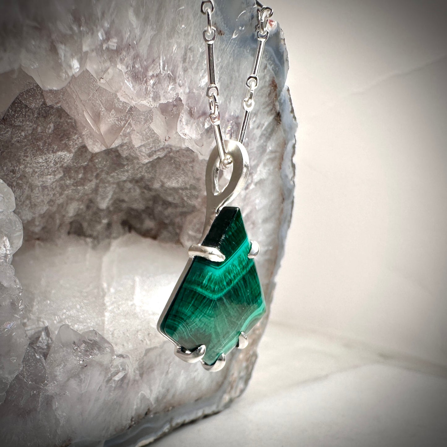Geometric Malachite Pendant | Sterling Silver