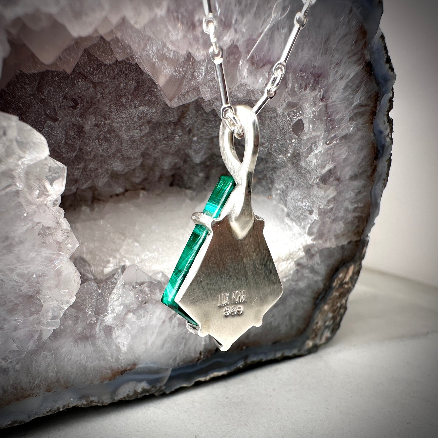 Geometric Malachite Pendant | Sterling Silver