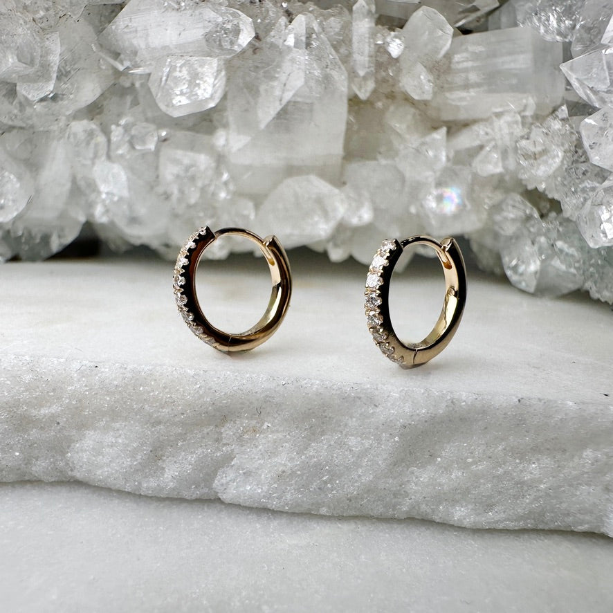 Diamond Huggie Earrings | 14k Yellow Gold