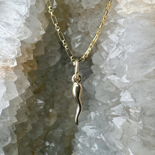 Small Cornicello Italian Horn Charm | 14k Yellow Gold