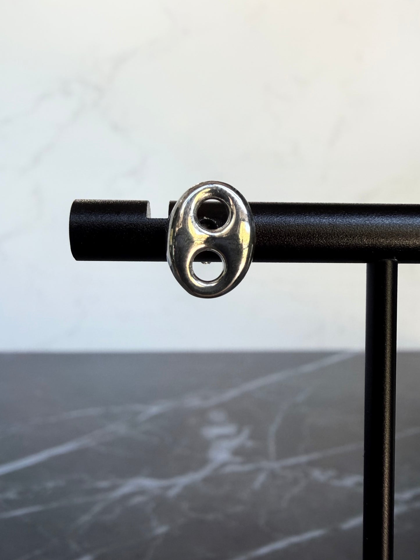 Puffed Anchor Link Stud Earrings | Sterling Silver