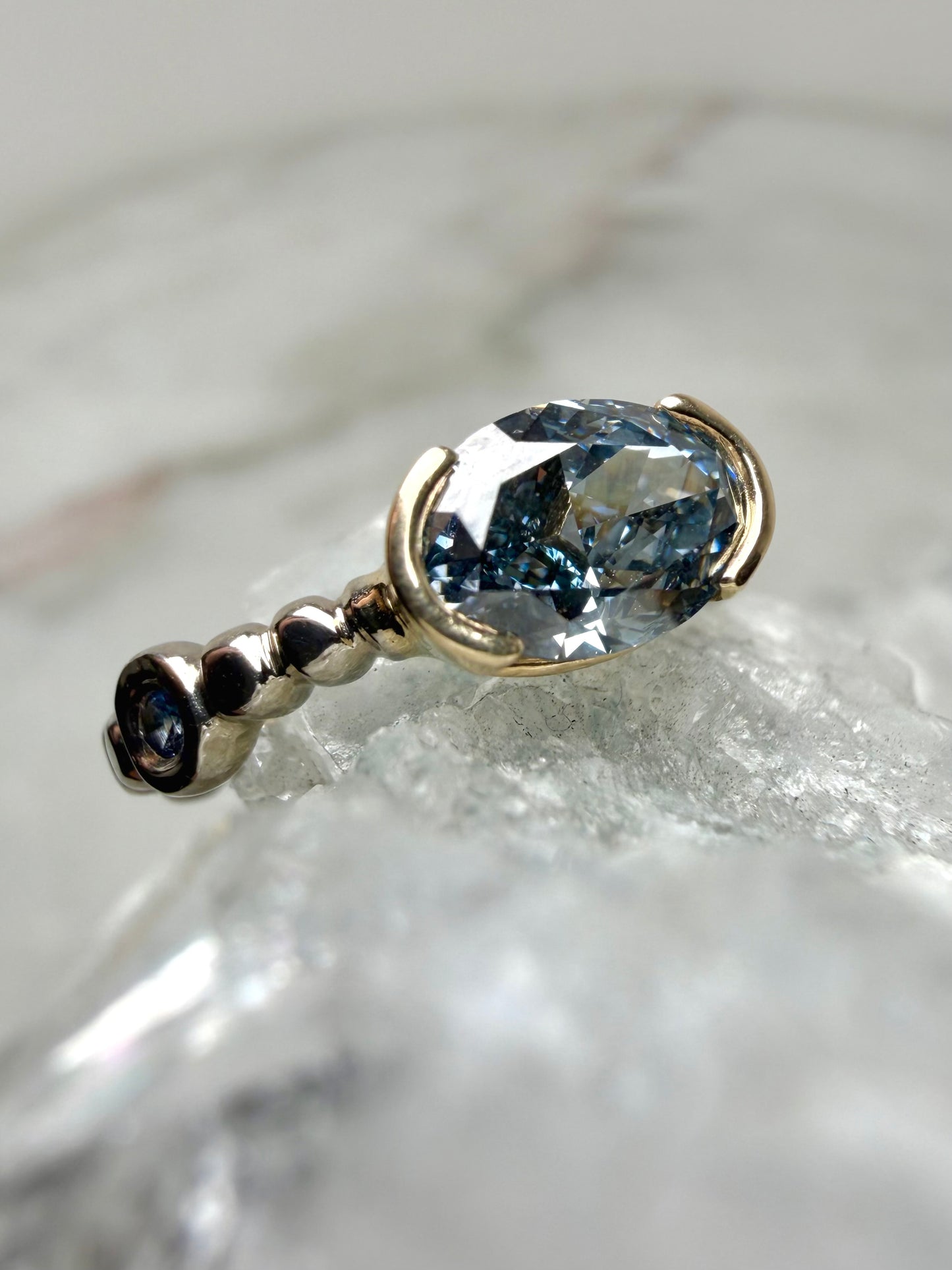 Indigo Blue Diamond Pebble Ring | 14k Yellow Gold & 14k White Gold