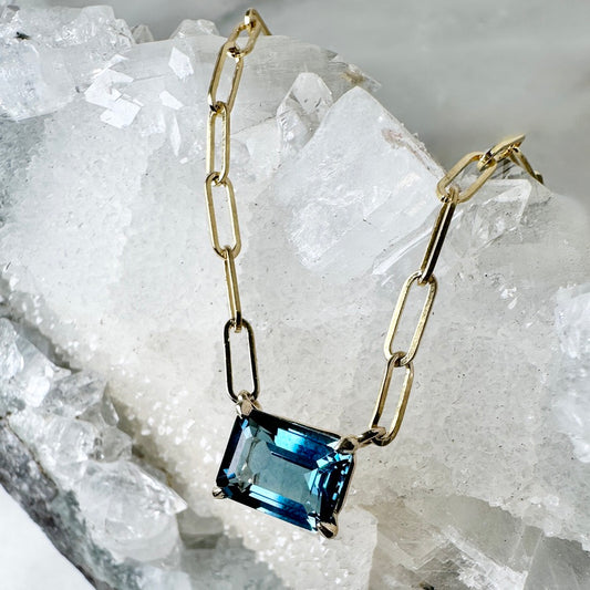 London Blue Topaz Solitaire Necklace | 14k Yellow Gold