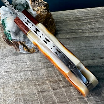 Damascus Steel and Camel Bone Utility Knife