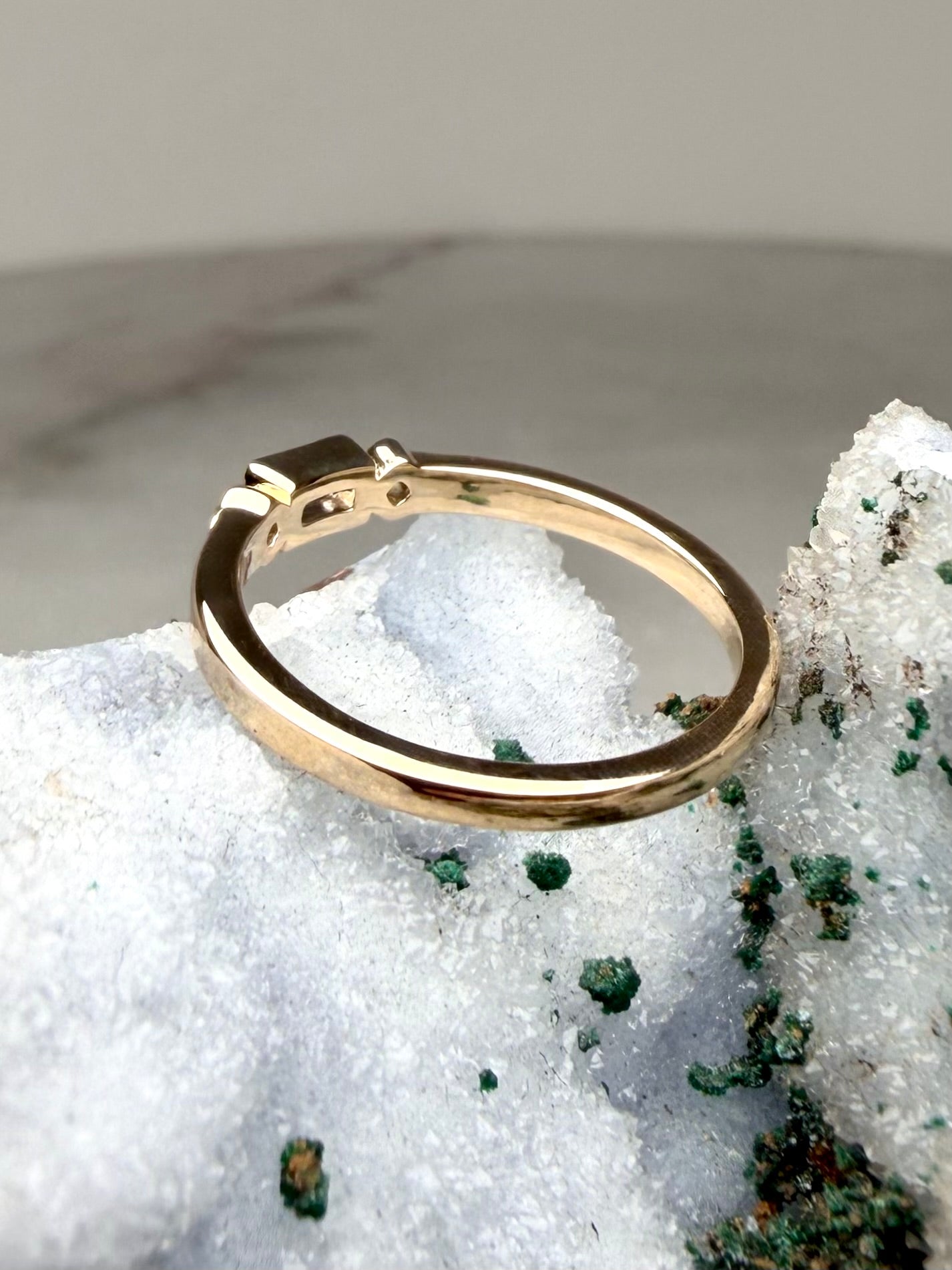 Art Deco Inspired Blue & Teal Sapphire Stacking Ring | 14k Yellow Gold