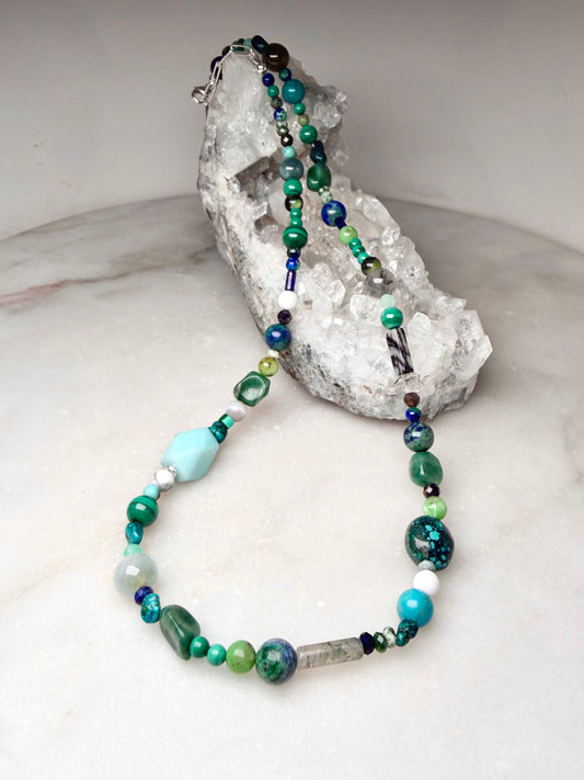 Mosaic Beaded Necklace | Sterling Silver