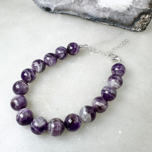 Chevron Amethyst Beaded Bracelet | Sterling Silver