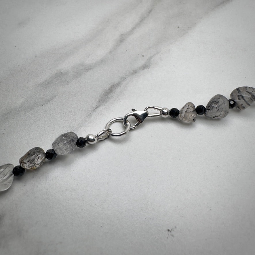 Black Tourmaline Quartz & Black Spinel Beaded Necklace