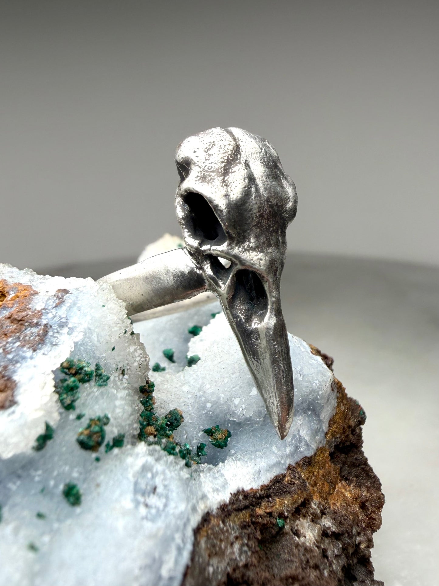 Raven Skull Ring with Wide Band | Sterling Silver