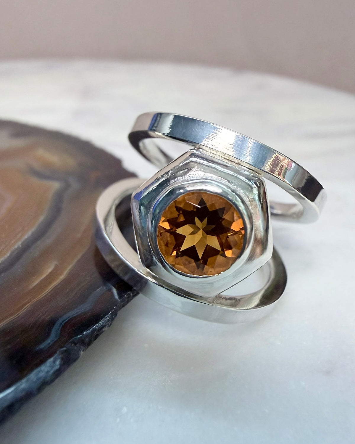 Madiera Fire Citrine Split Band Ring | Sterling Silver
