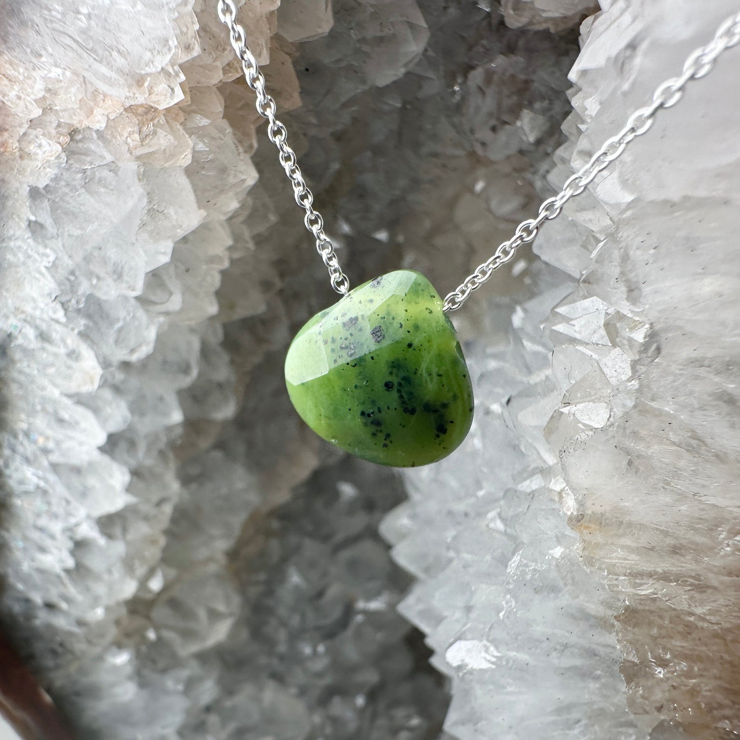 Canadian Jade Teardrop Floating Necklace | Sterling Silver