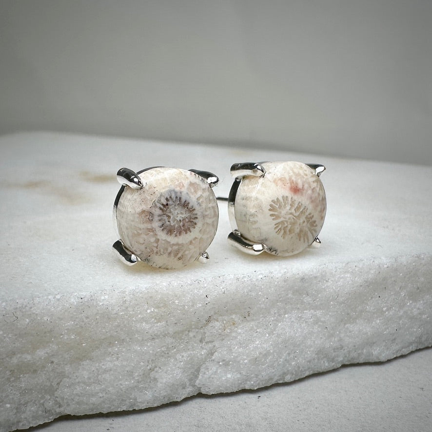 Fossilized Coral Stud Earrings | Sterling Silver