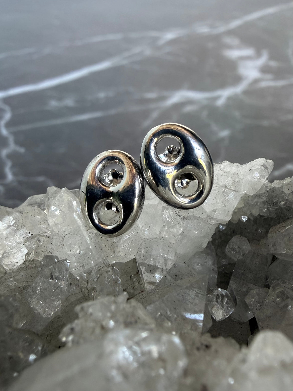 Puffed Anchor Link Stud Earrings | Sterling Silver