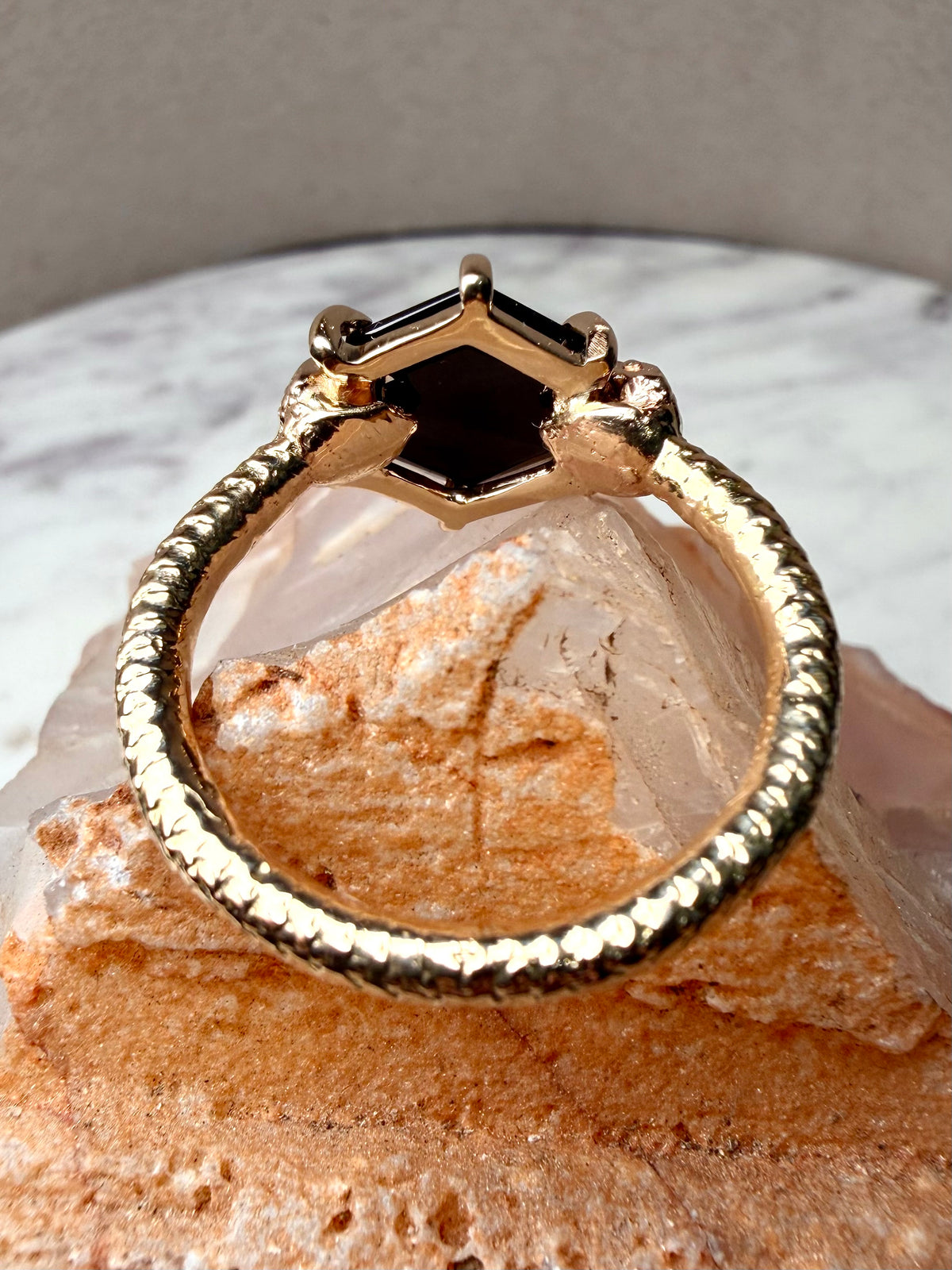 Geometric Spinel Snake Bite Statement Ring | 14k Yellow Gold
