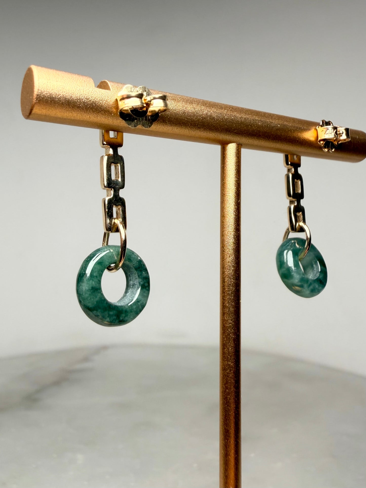 Guatemalan Jade Chain Link Earrings | 14k Yellow Gold