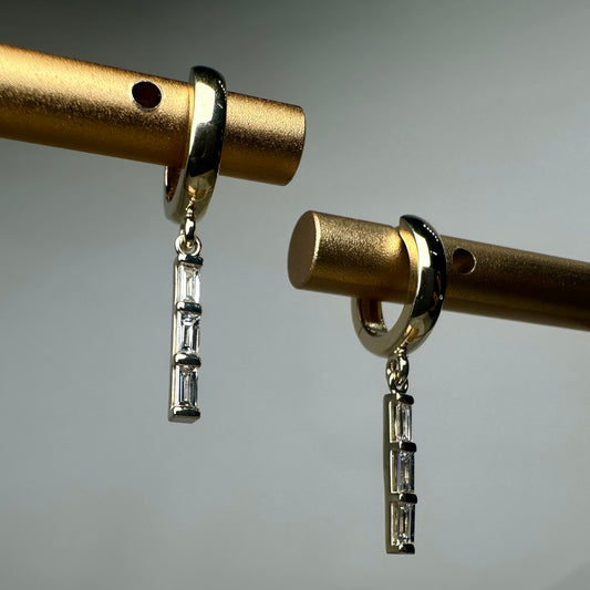 Baguette Diamond Huggie Dangle Earrings | 14k Yellow Gold