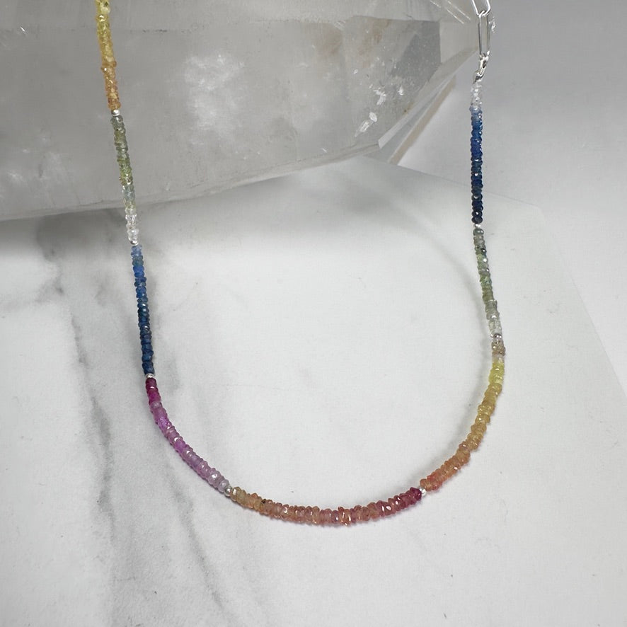 Rainbow Sapphire Necklace with Paperclip Chain