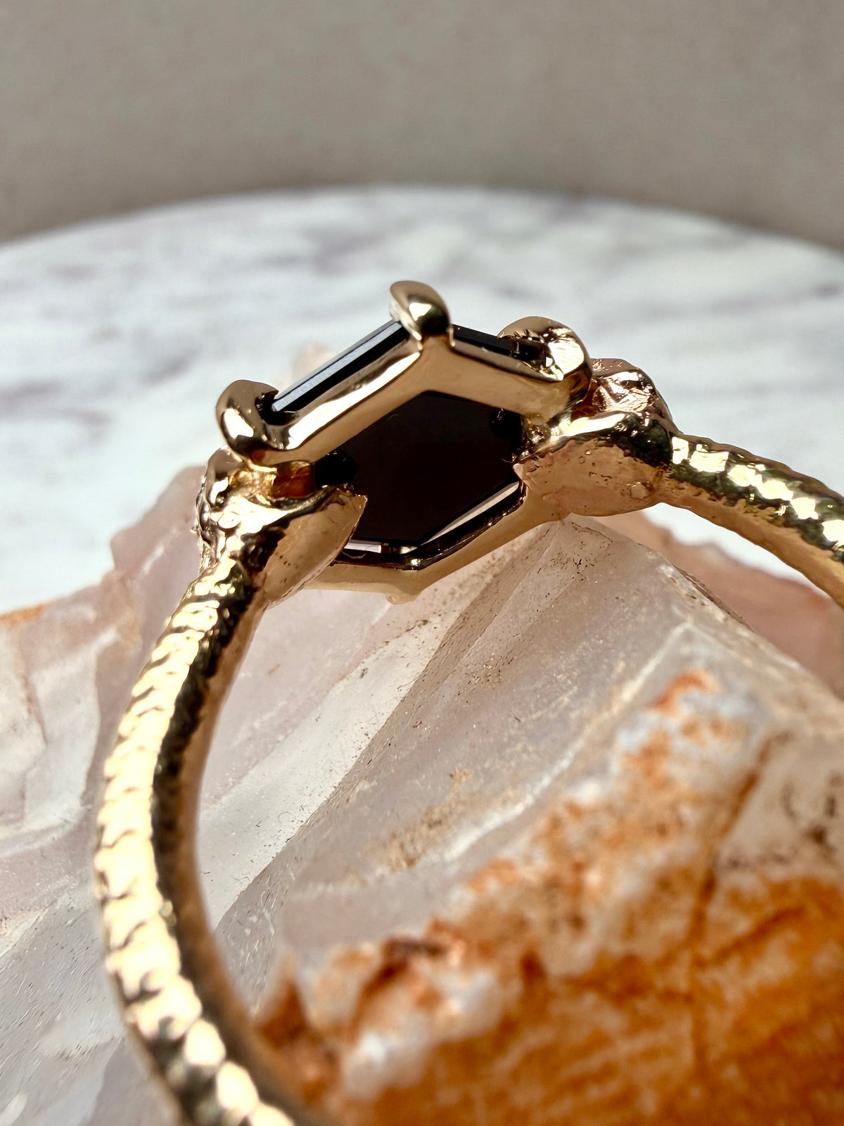 Geometric Spinel Snake Bite Statement Ring | 14k Yellow Gold