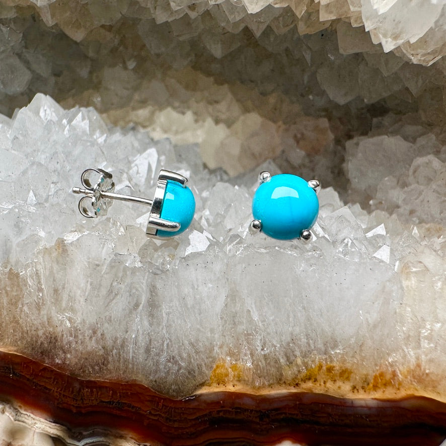 Round Turquoise Stud Earrings | Sterling Silver
